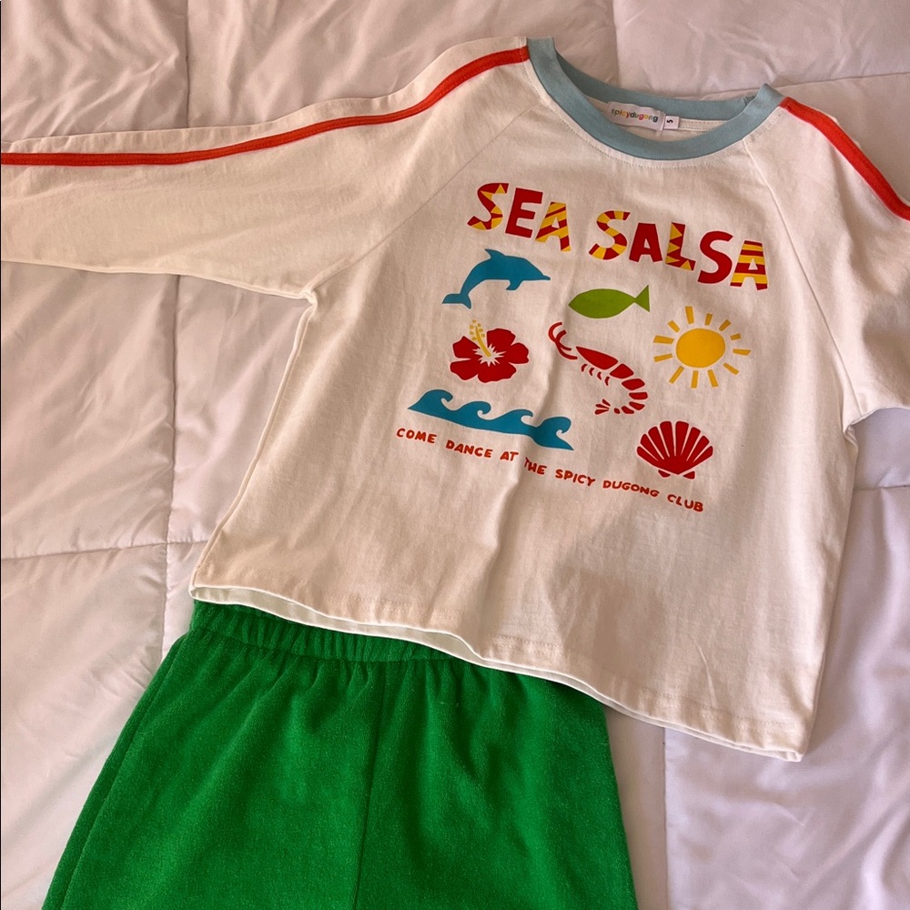 Kids Sea Salsa Graphic Matching Set - White & Green